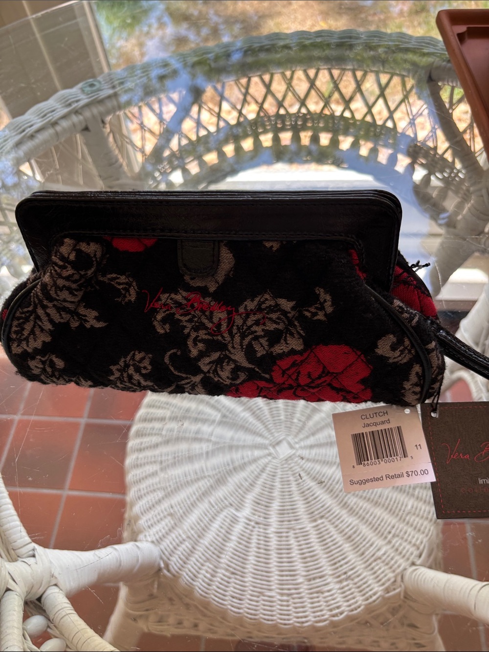 NWT Vera Bradley jacquard Clutch with Red Blooms
